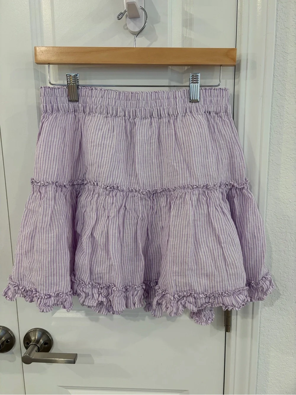 Hill House Lilac Striped Tiered Ruffle Skirt Size L - Picture 2 of 5
